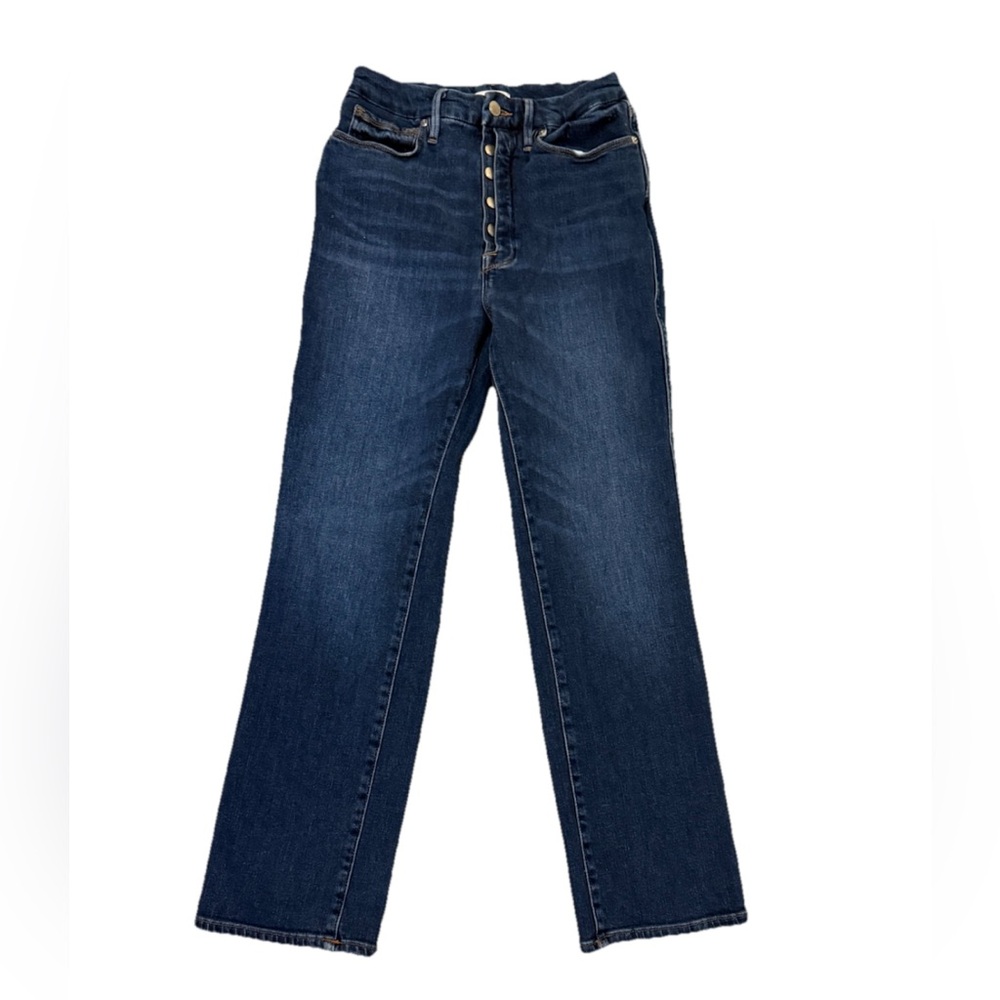 Good American Dark Blue Straight Leg Jeans with Button Fly